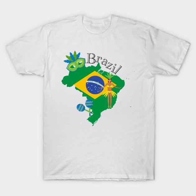 Map and Flag of Brazil T-Shirt by TNMGRAPHICS